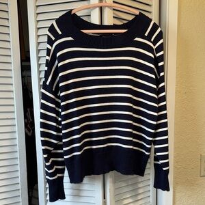 Navy and white striped sweater